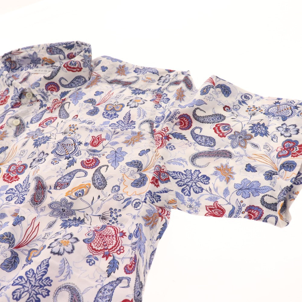 ■ Etro shirt, short sleeves, top, all-over floral print, 100% cotton, men's, XL, white, blue