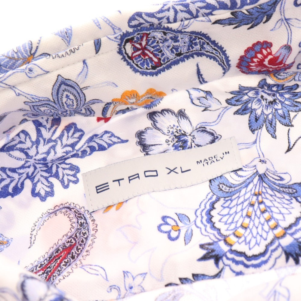 ■ Etro shirt, short sleeves, top, all-over floral print, 100% cotton, men's, XL, white, blue