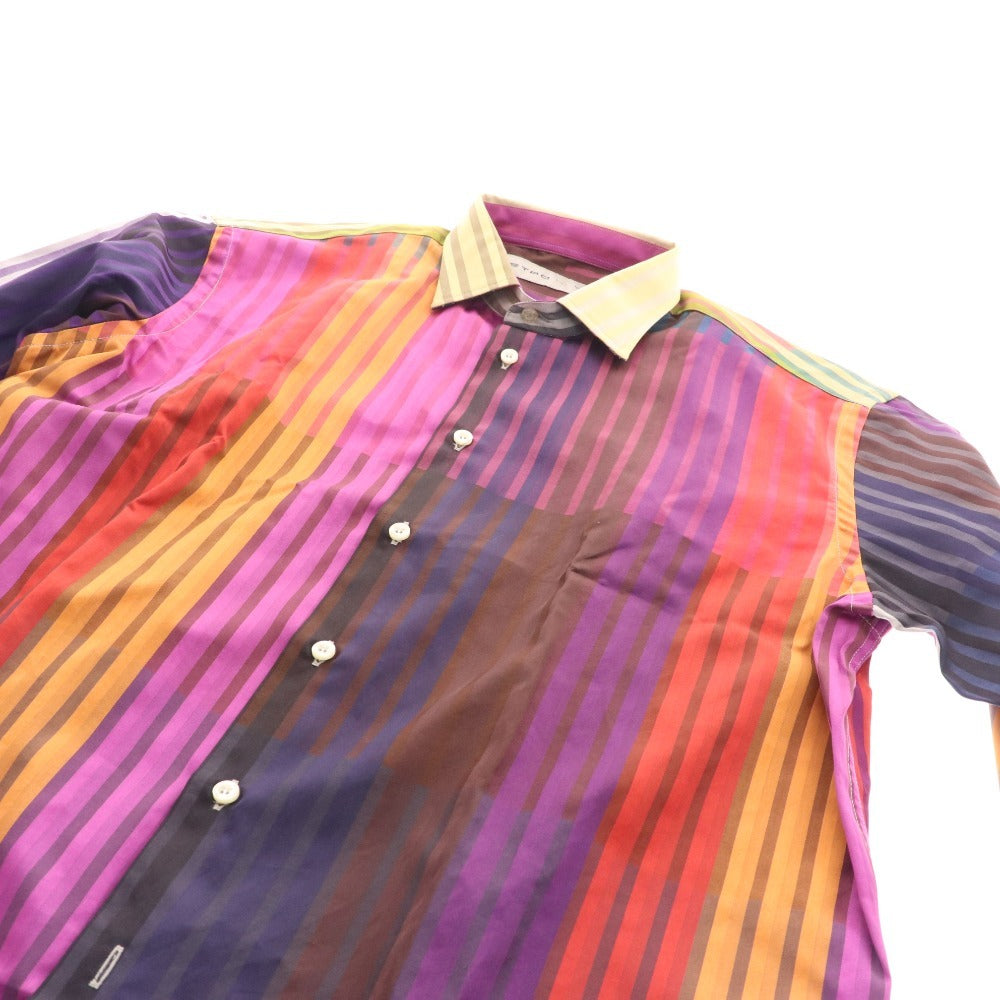 ■ Etro shirt, long sleeves, top, striped, 100% cotton, men's, size 41, purple, orange, red, brown