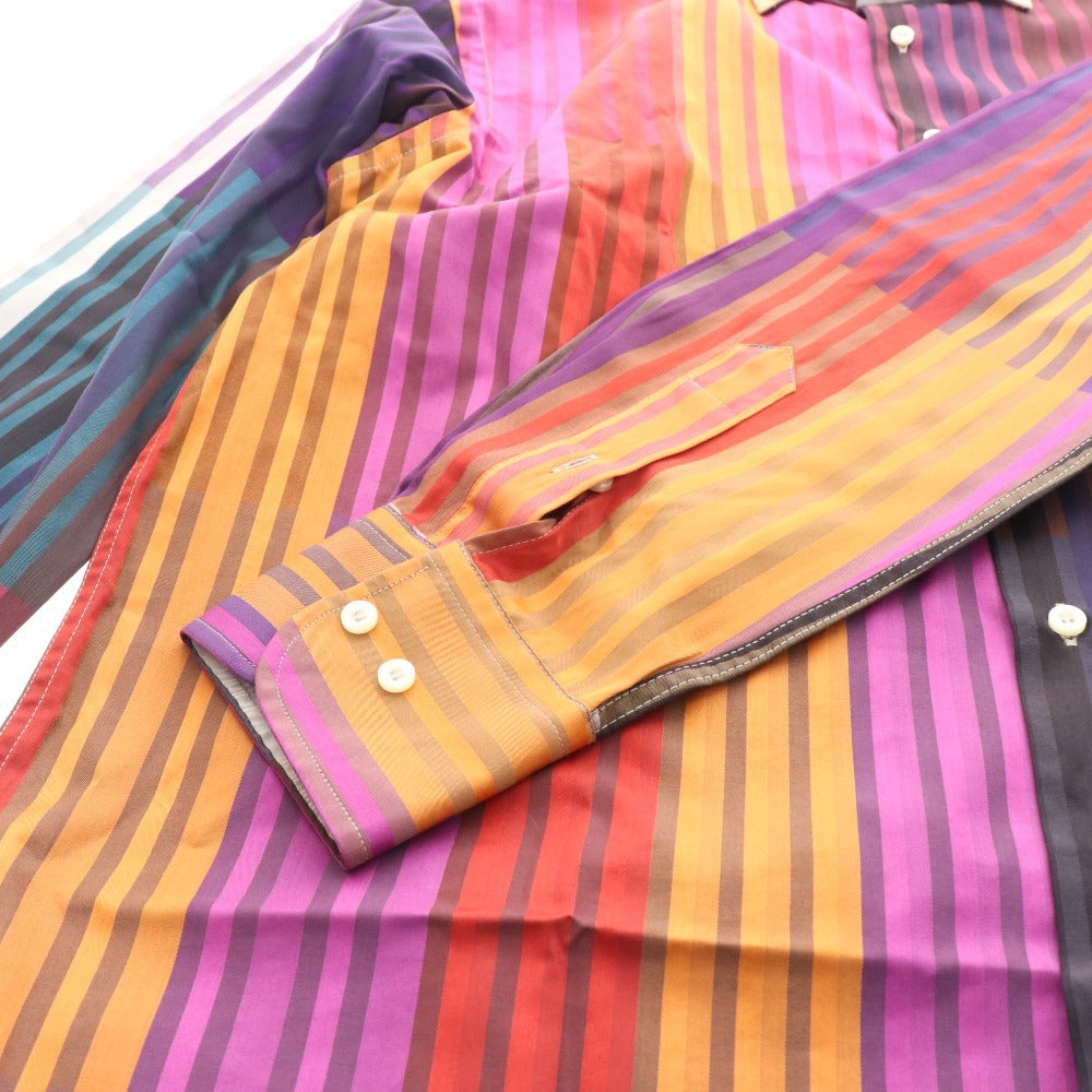 ■ Etro shirt, long sleeves, top, striped, 100% cotton, men's, size 41, purple, orange, red, brown