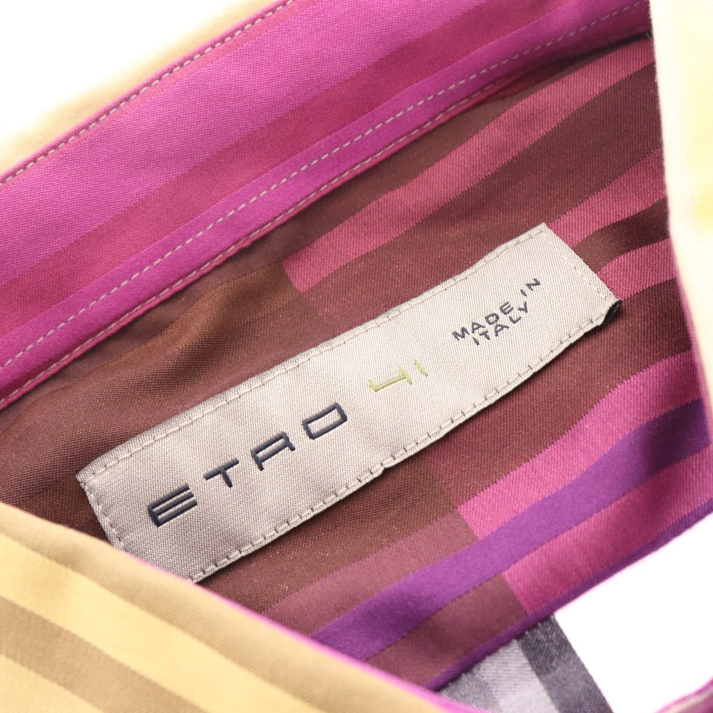 ■ Etro shirt, long sleeves, top, striped, 100% cotton, men's, size 41, purple, orange, red, brown