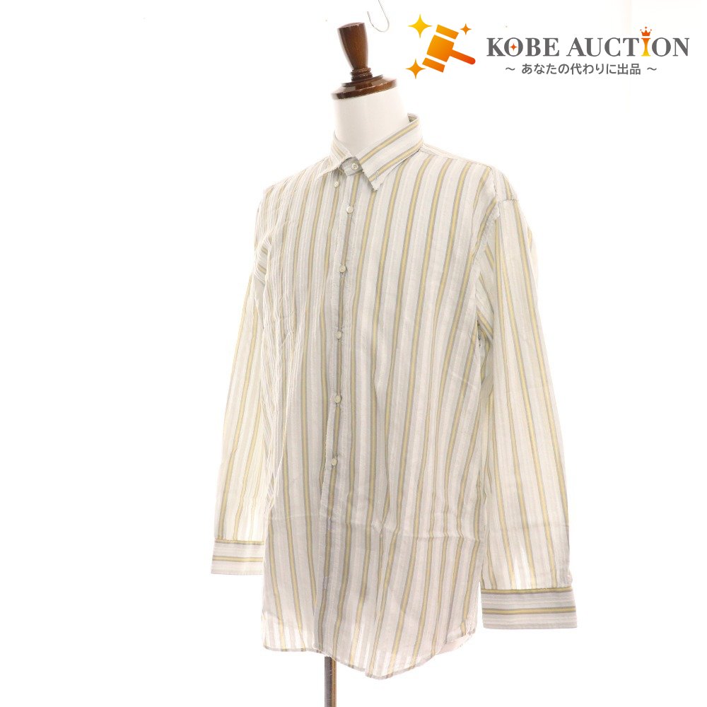 ■ Etro shirt, long sleeves, top, striped, 100% cotton, men's, size 43, white, yellow