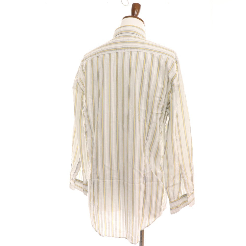 ■ Etro shirt, long sleeves, top, striped, 100% cotton, men's, size 43, white, yellow