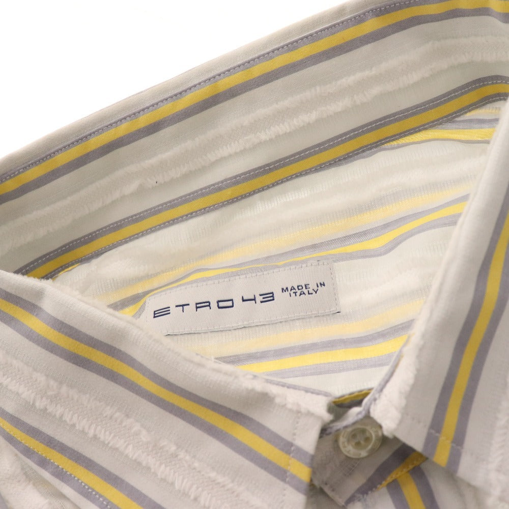 ■ Etro shirt, long sleeves, top, striped, 100% cotton, men's, size 43, white, yellow