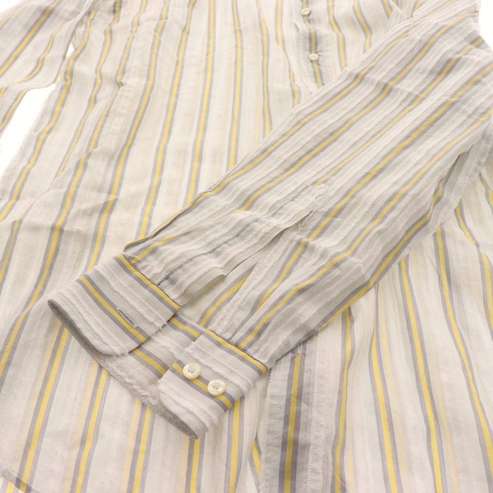 ■ Etro shirt, long sleeves, top, striped, 100% cotton, men's, size 43, white, yellow