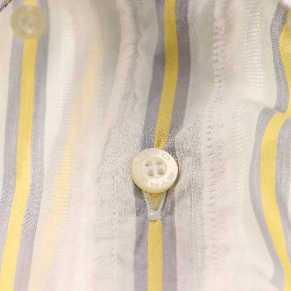 ■ Etro shirt, long sleeves, top, striped, 100% cotton, men's, size 43, white, yellow