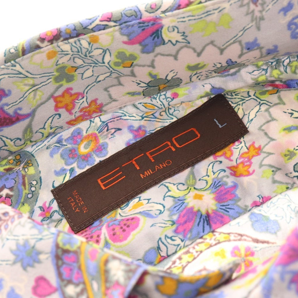 ■ Etro shirt, long sleeves, top, paisley pattern, 100% cotton, men's, L, blue, green