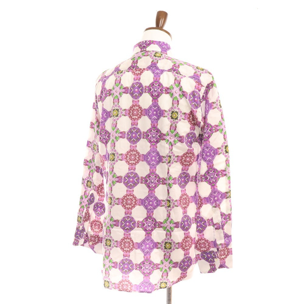 ■ Etro shirt, long sleeves, top, all-over pattern, 100% cotton, men's, size 42, white, purple