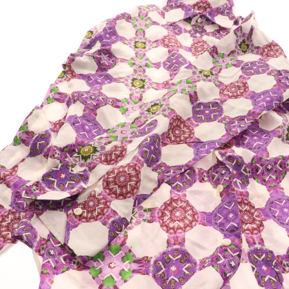 ■ Etro shirt, long sleeves, top, all-over pattern, 100% cotton, men's, size 42, white, purple