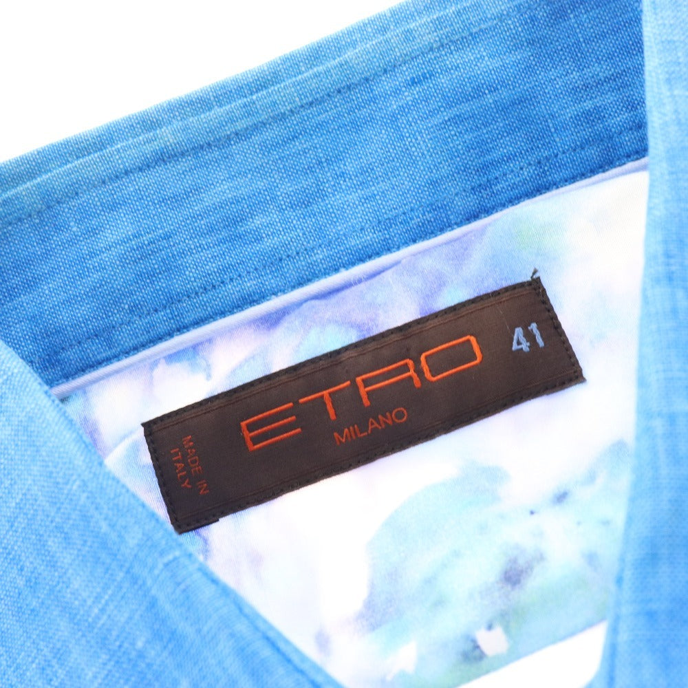 ■ Etro shirt, long sleeves, top, all-over pattern, 100% cotton, men's, size 41, white, blue