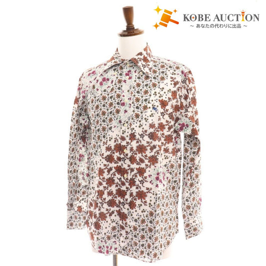 ■ Etro shirt, long sleeves, top, botanical pattern, all-over pattern, 100% cotton, men's, size 41, white, brown