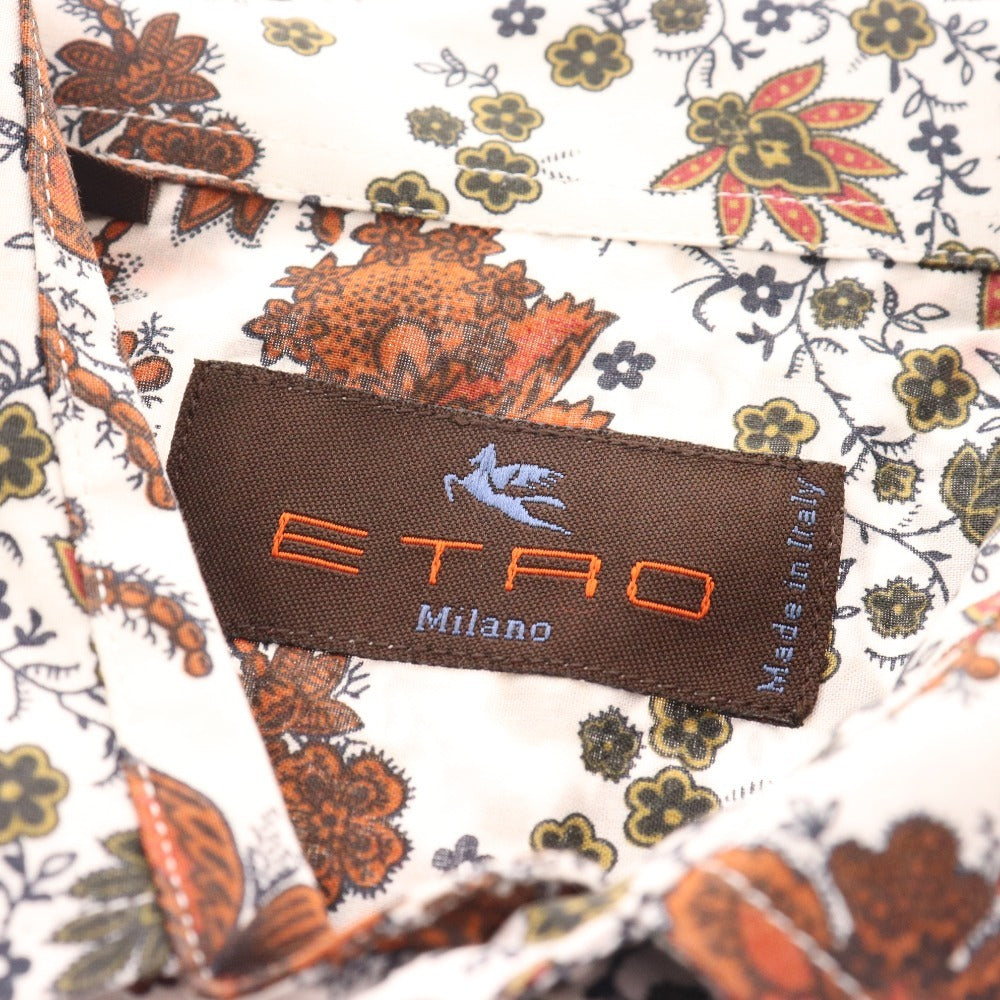 ■ Etro shirt, long sleeves, top, botanical pattern, all-over pattern, 100% cotton, men's, size 41, white, brown