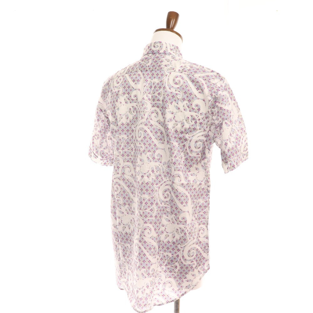 ■ Etro shirt, short sleeves, top, all-over pattern, 100% cotton, men's, L, white, purple