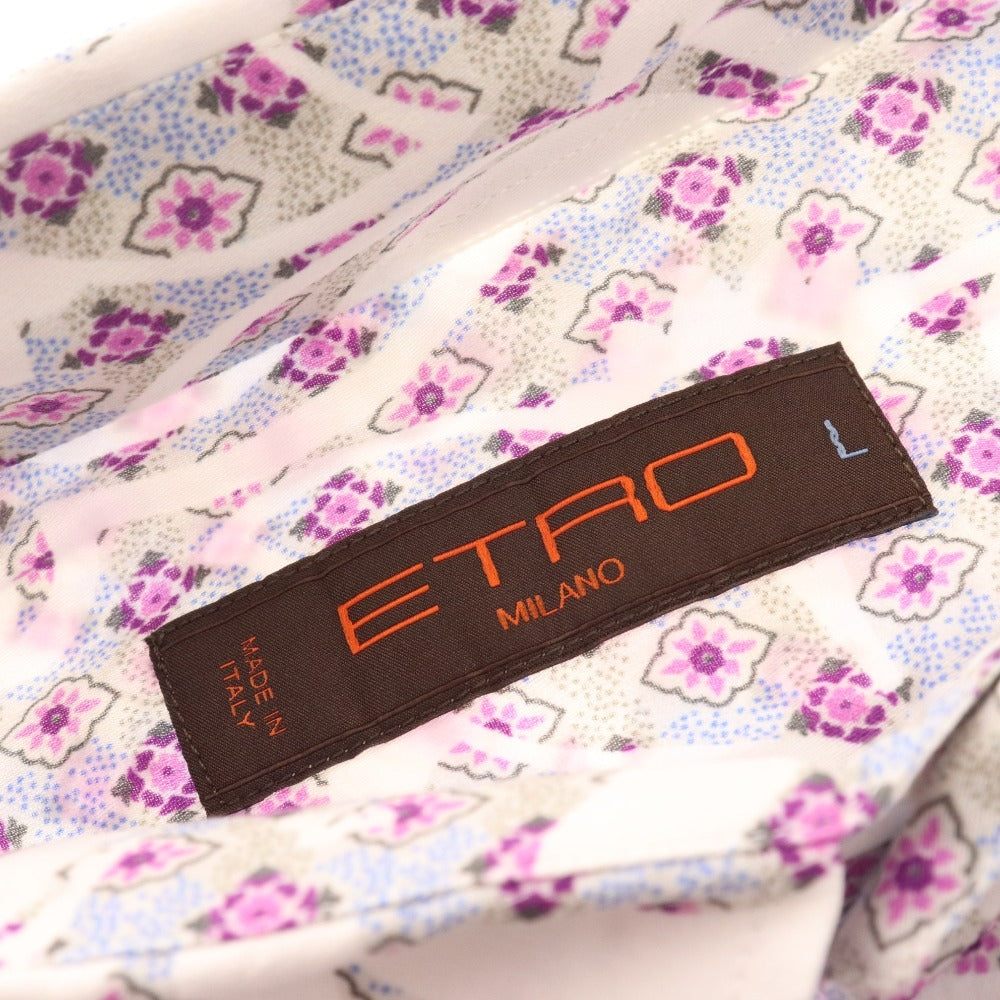 ■ Etro shirt, short sleeves, top, all-over pattern, 100% cotton, men's, L, white, purple