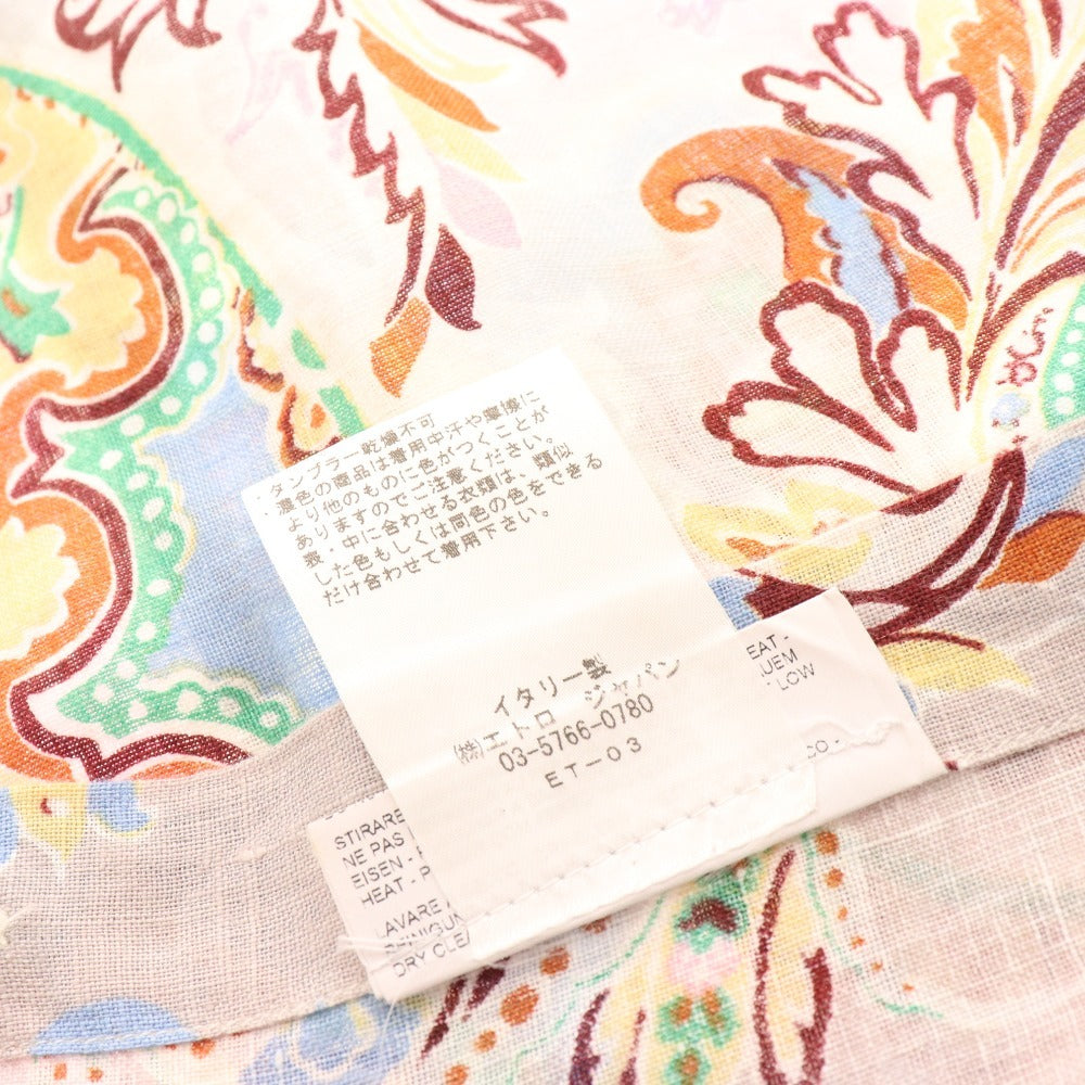 ■ Etro shirt, short sleeves, top, paisley pattern, all-over pattern, 100% linen, men's, XL, white, blue, pink