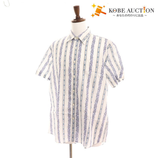 ■ Etro shirt, short sleeve, top, striped, all-over pattern, 100% cotton, men's, size 43, white, blue