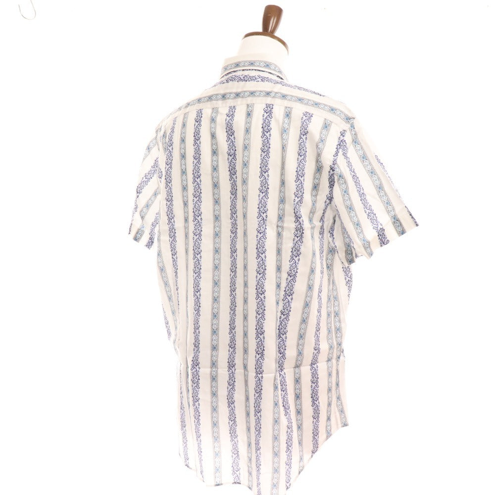 ■ Etro shirt, short sleeve, top, striped, all-over pattern, 100% cotton, men's, size 43, white, blue