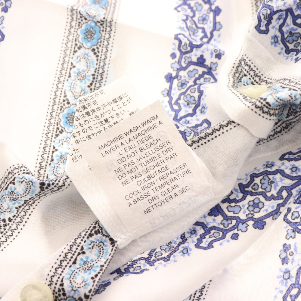 ■ Etro shirt, short sleeve, top, striped, all-over pattern, 100% cotton, men's, size 43, white, blue