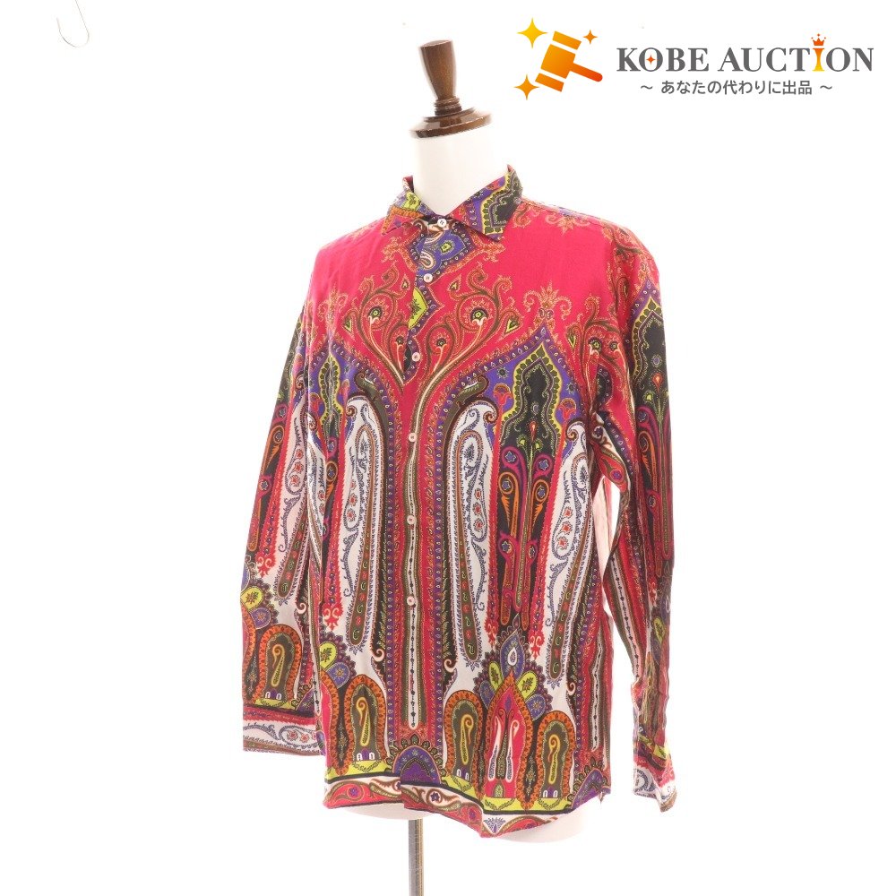 ■ Etro shirt, long sleeves, top, all-over pattern, 100% cotton, men's, L, red