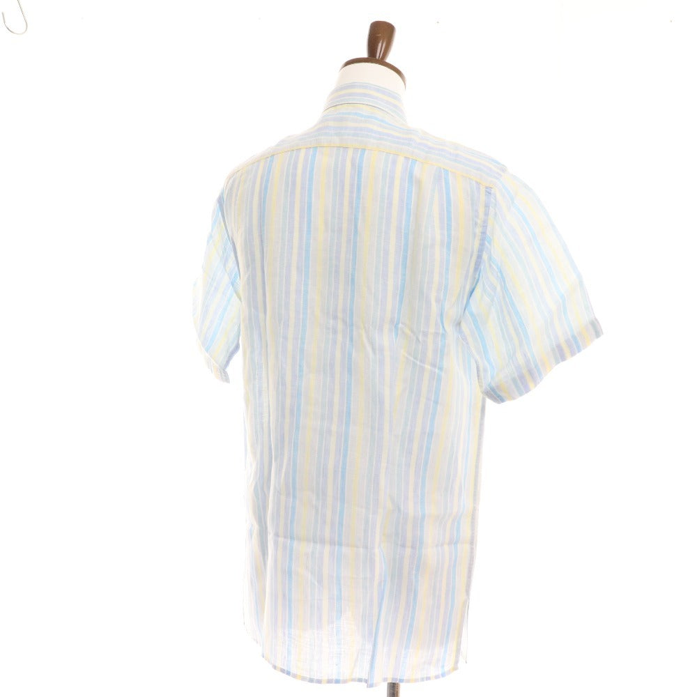 ■ Loro Piana Shirt, Short Sleeve Top, Striped, 100% Linen, Men's, Medium, Blue