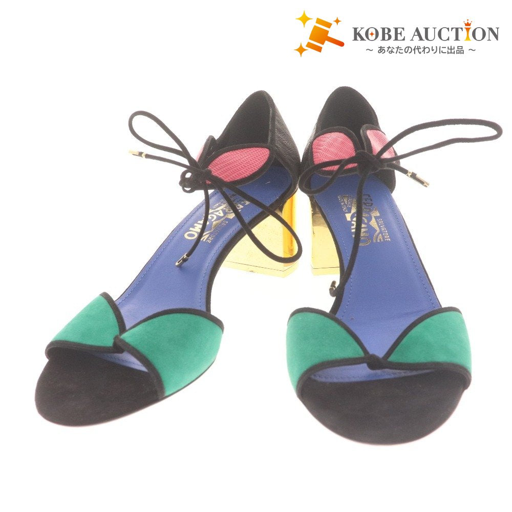 ■ サルヴァトーレフェラガモ サンダル シューズ 靴 アンクルストラップ チャンキーヒール レディース 9 マルチカラー 袋付き