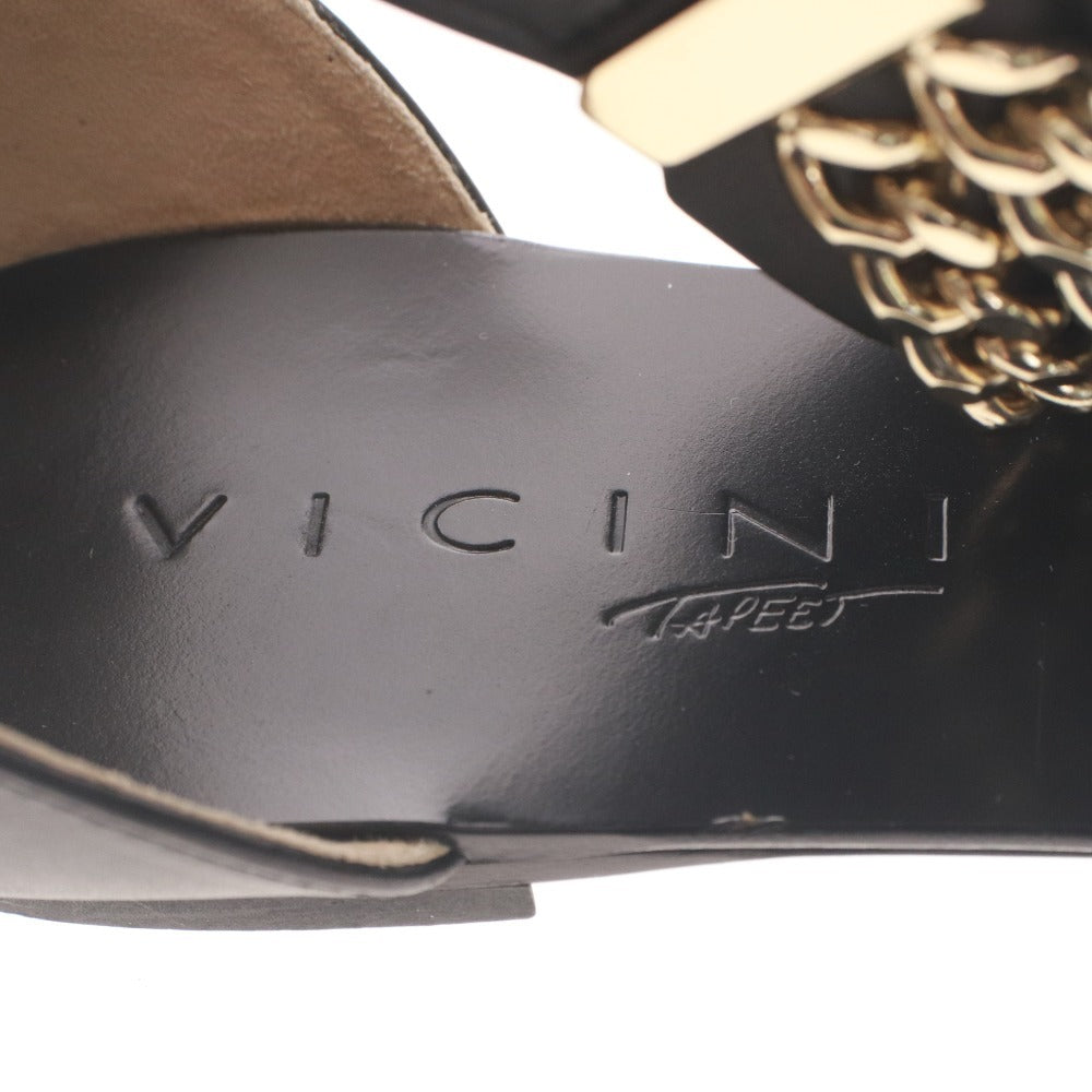 ■ VICINI ヴィッチーニ サンダル シューズ 靴 ゴールド金具 チェーン ファスナー レディース 38 (24.0cm~24.5cm相当) ブラック