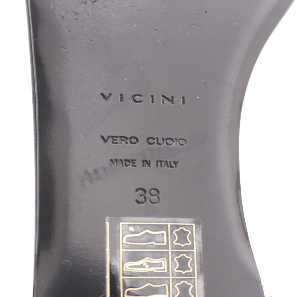 ■ VICINI ヴィッチーニ サンダル シューズ 靴 ゴールド金具 チェーン ファスナー レディース 38 (24.0cm~24.5cm相当) ブラック