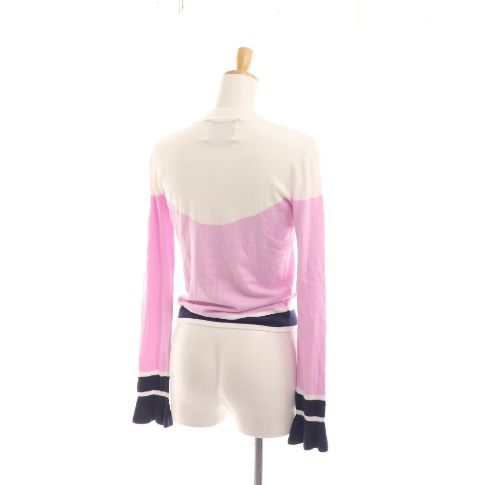 ■ Adonisis Knit Long Sleeve Top with Ruffled Sleeves Crew Neck Women's F White Pink