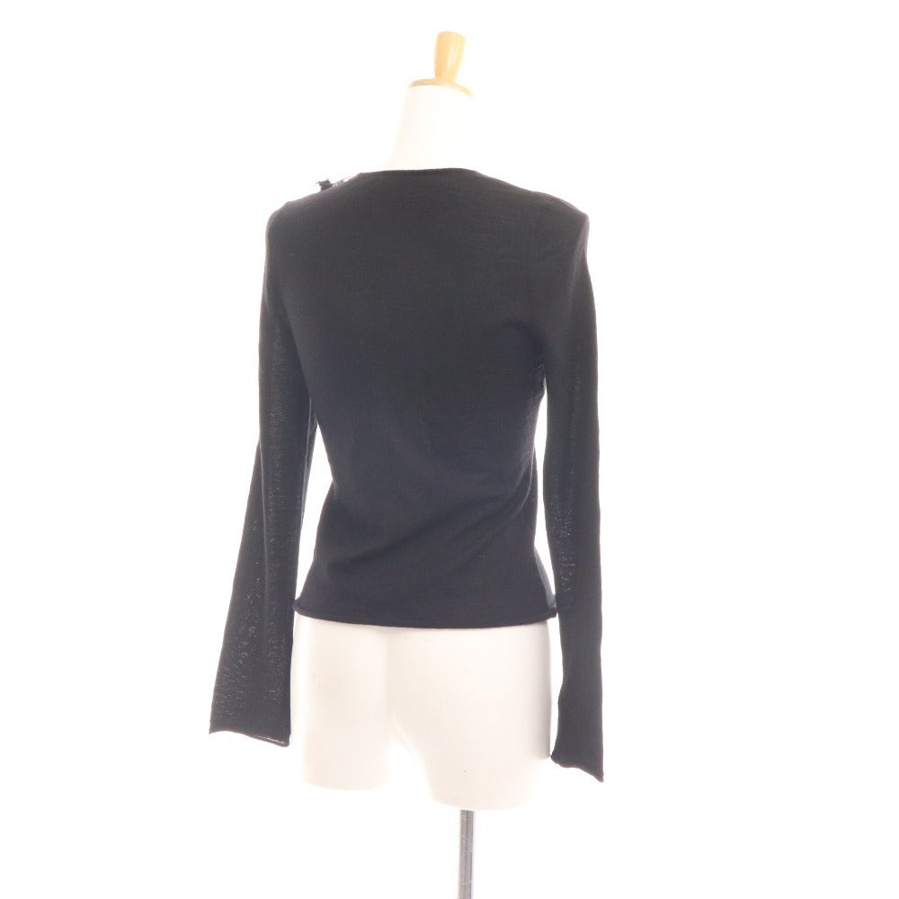 ■ FOXEY Blouse Long Sleeve Top Ribbon 100% Wool Women's Size 40 Black