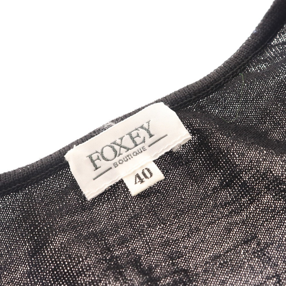 ■ FOXEY Blouse Long Sleeve Top Ribbon 100% Wool Women's Size 40 Black