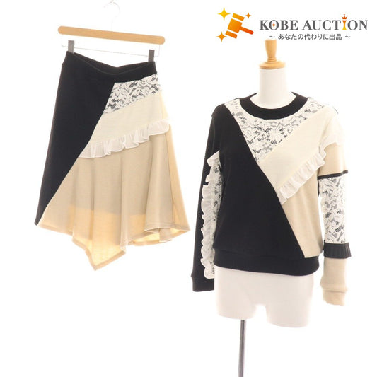 ■ Adonisis Setup Pullover Skirt Lace Women's F Black Beige