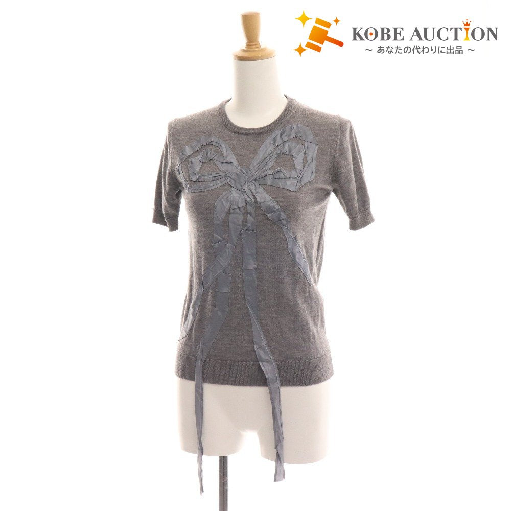 ■ Numero Ventuno Knit short sleeve top with ribbon, 100% wool, women's size 38, grey