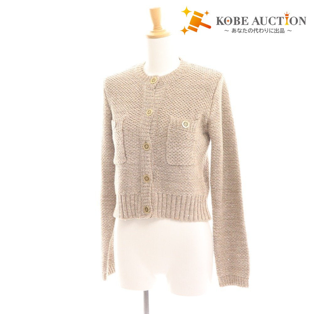 ■ Sob Long Sleeve Cardigan Tops Knit Lamé Women's Size 38 Beige Brown