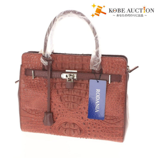 ■ ロダニア ハンドバッグ 3002L 鞄 ショルダー 2way クロコダイル革 ベトナム製 レディース 赤茶 タグ付き 未使用 付属品付き