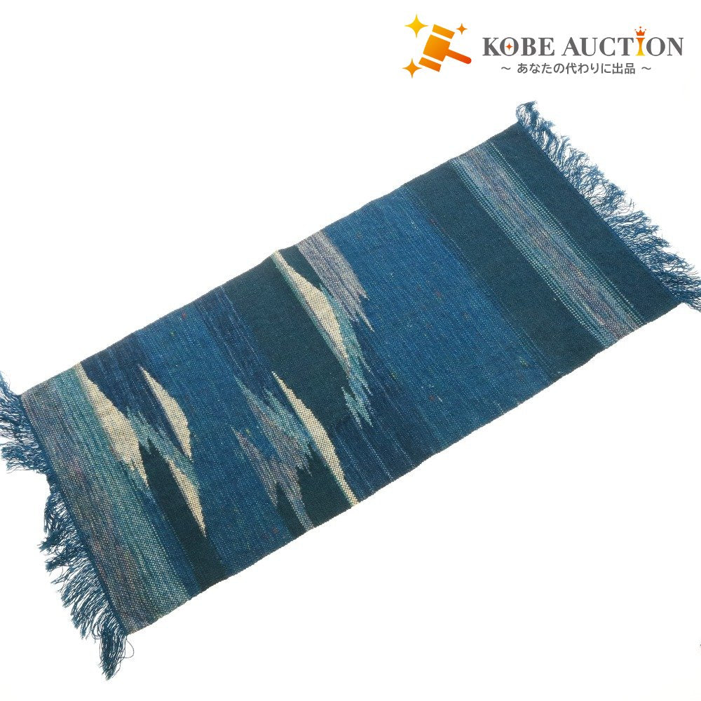 ■ Yukaraori Crafts Museum Hokkaido Handwoven Tsumugi Rug, 100% Wool, 110cm x 44cm, Green