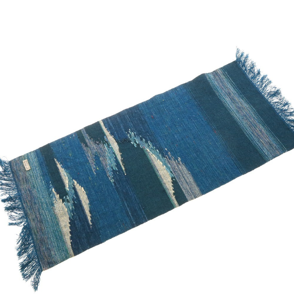 ■ Yukaraori Crafts Museum Hokkaido Handwoven Tsumugi Rug, 100% Wool, 110cm x 44cm, Green