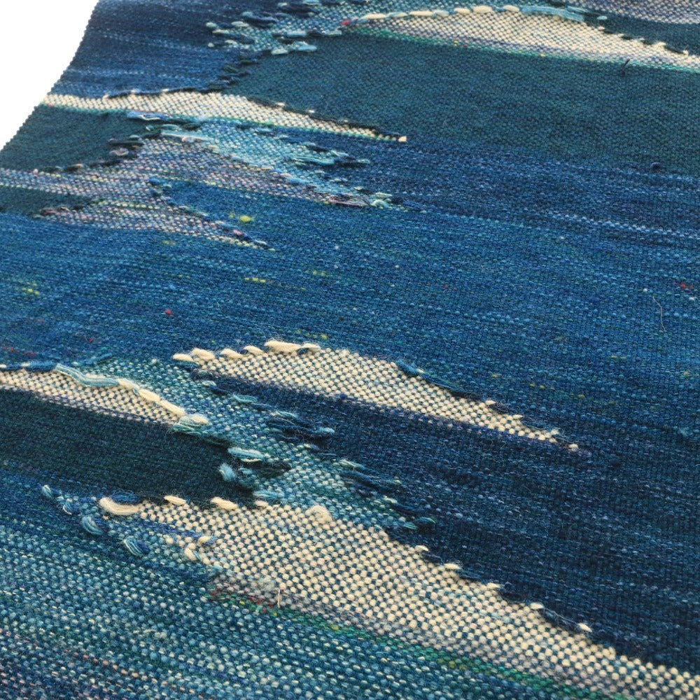 ■ Yukaraori Crafts Museum Hokkaido Handwoven Tsumugi Rug, 100% Wool, 110cm x 44cm, Green