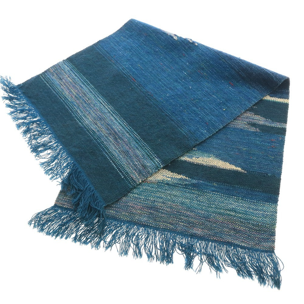 ■ Yukaraori Crafts Museum Hokkaido Handwoven Tsumugi Rug, 100% Wool, 110cm x 44cm, Green