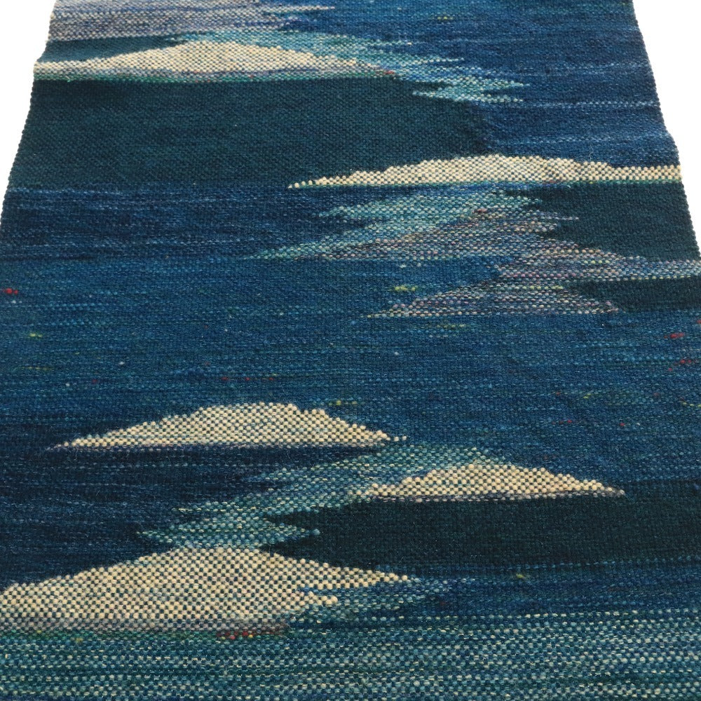 ■ Yukaraori Crafts Museum Hokkaido Handwoven Tsumugi Rug, 100% Wool, 110cm x 44cm, Green