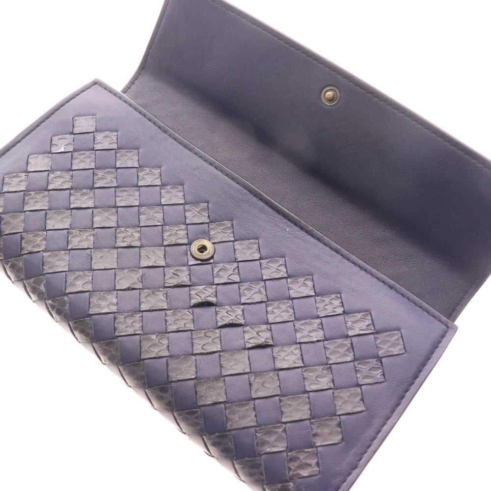 ■ ボッテガヴェネタ 二つ折り長財布 ウォレット イントレチャート ラウンドファスナー ユニセックス ブルー 付属品付き