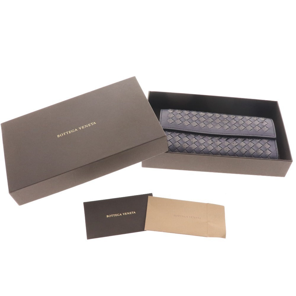 ■ ボッテガヴェネタ 二つ折り長財布 ウォレット イントレチャート ラウンドファスナー ユニセックス ブルー 付属品付き