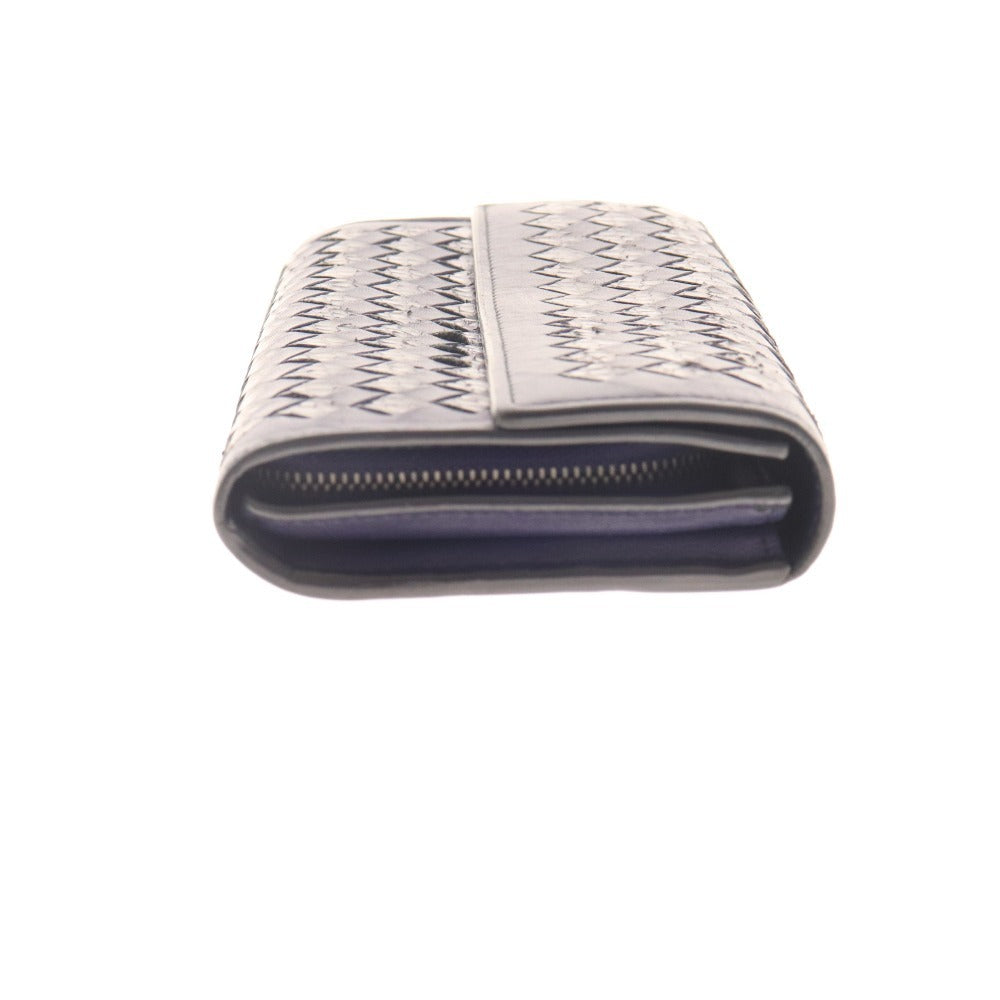 ■ ボッテガヴェネタ 二つ折り長財布 ウォレット イントレチャート ラウンドファスナー ユニセックス ブルー 付属品付き