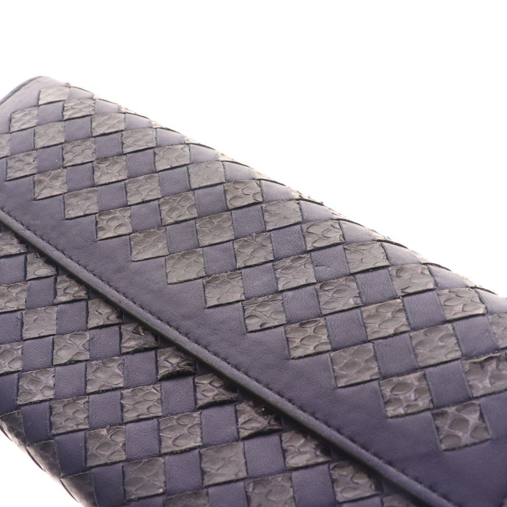 ■ ボッテガヴェネタ 二つ折り長財布 ウォレット イントレチャート ラウンドファスナー ユニセックス ブルー 付属品付き