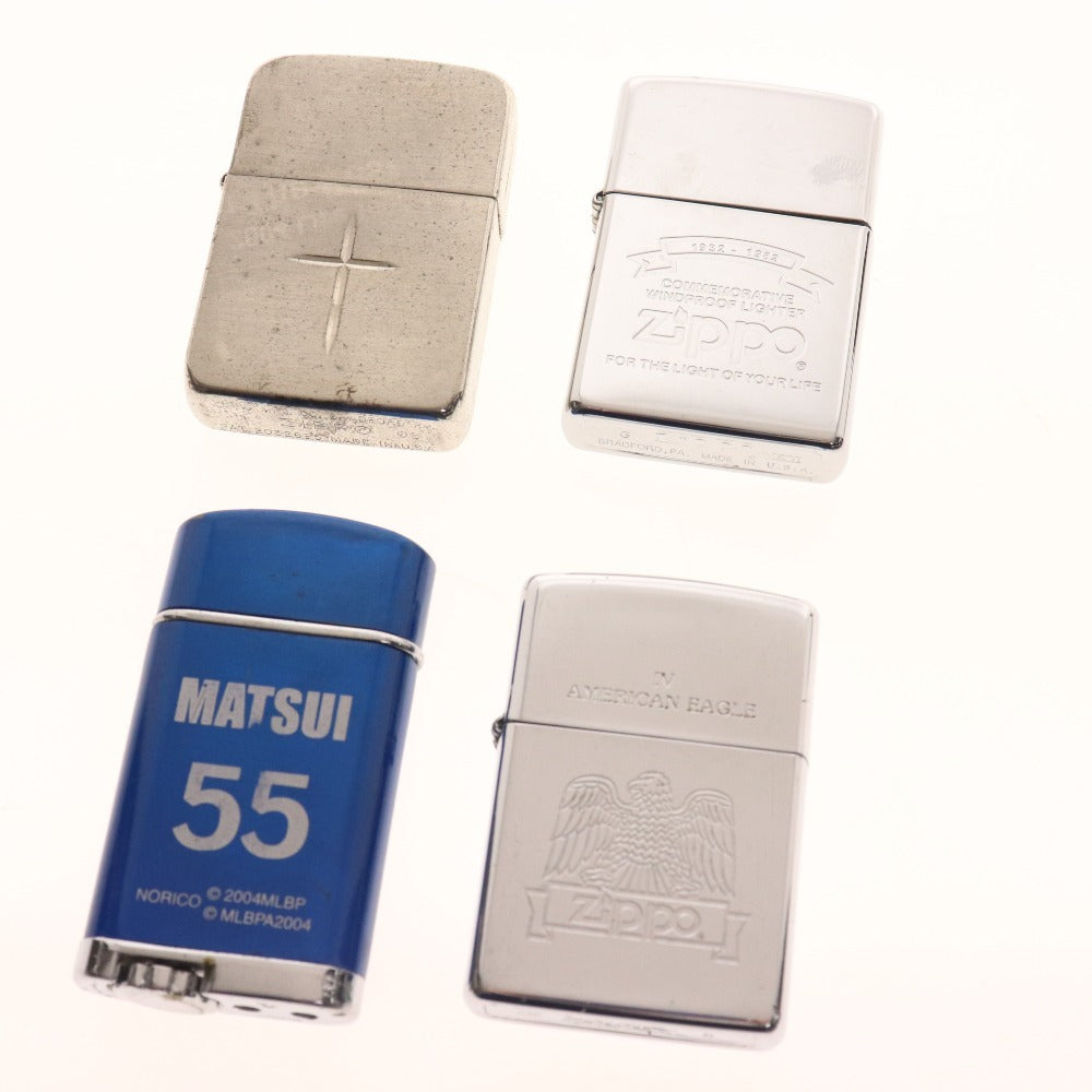 ■ ジッポー 4点セット まとめ売り オイル ガス ライター 喫煙具 スクエア ブライトクロス 1941 松井秀喜 シルバーブルー 箱付き ジャンク
