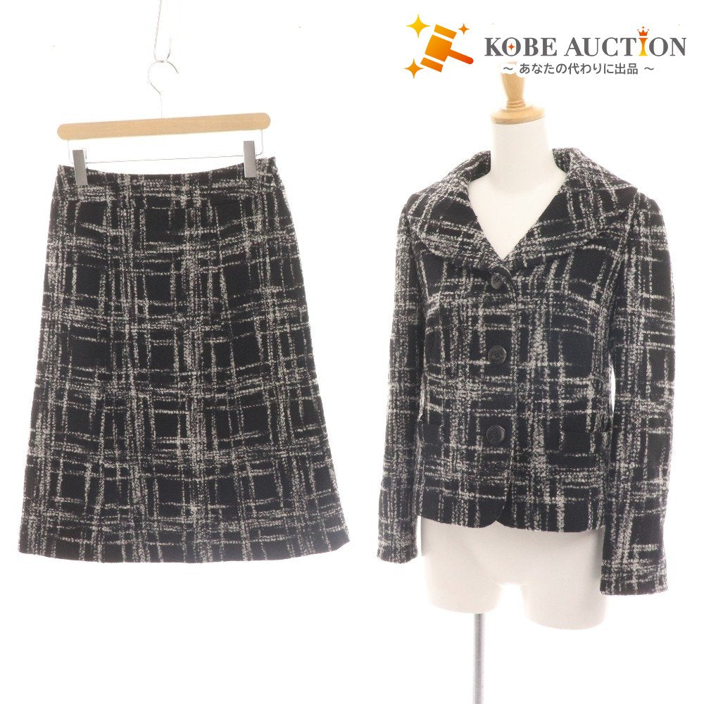 ■ ヨシエイナバ セットアップ ジャケット タイトスカート アウター ボトムス ツイード レディース 9 ブラック