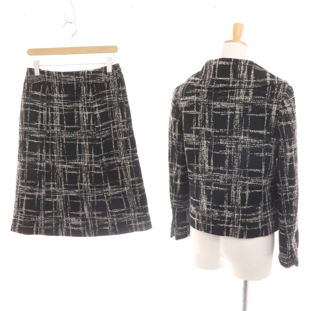 ■ ヨシエイナバ セットアップ ジャケット タイトスカート アウター ボトムス ツイード レディース 9 ブラック