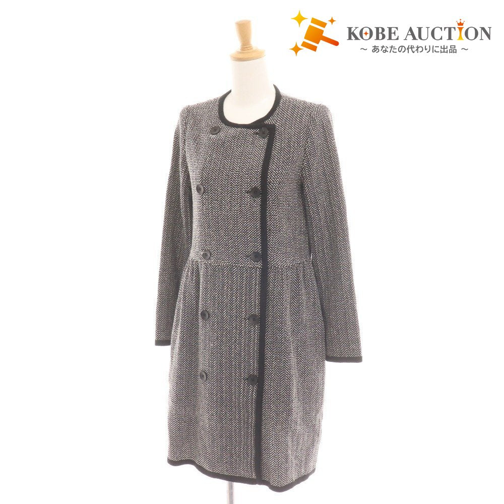 ■ エポカ ニットコート 長袖 M5C01-751-09 アウター ドット柄 ノーカラー レディース 40 ブラック ホワイト