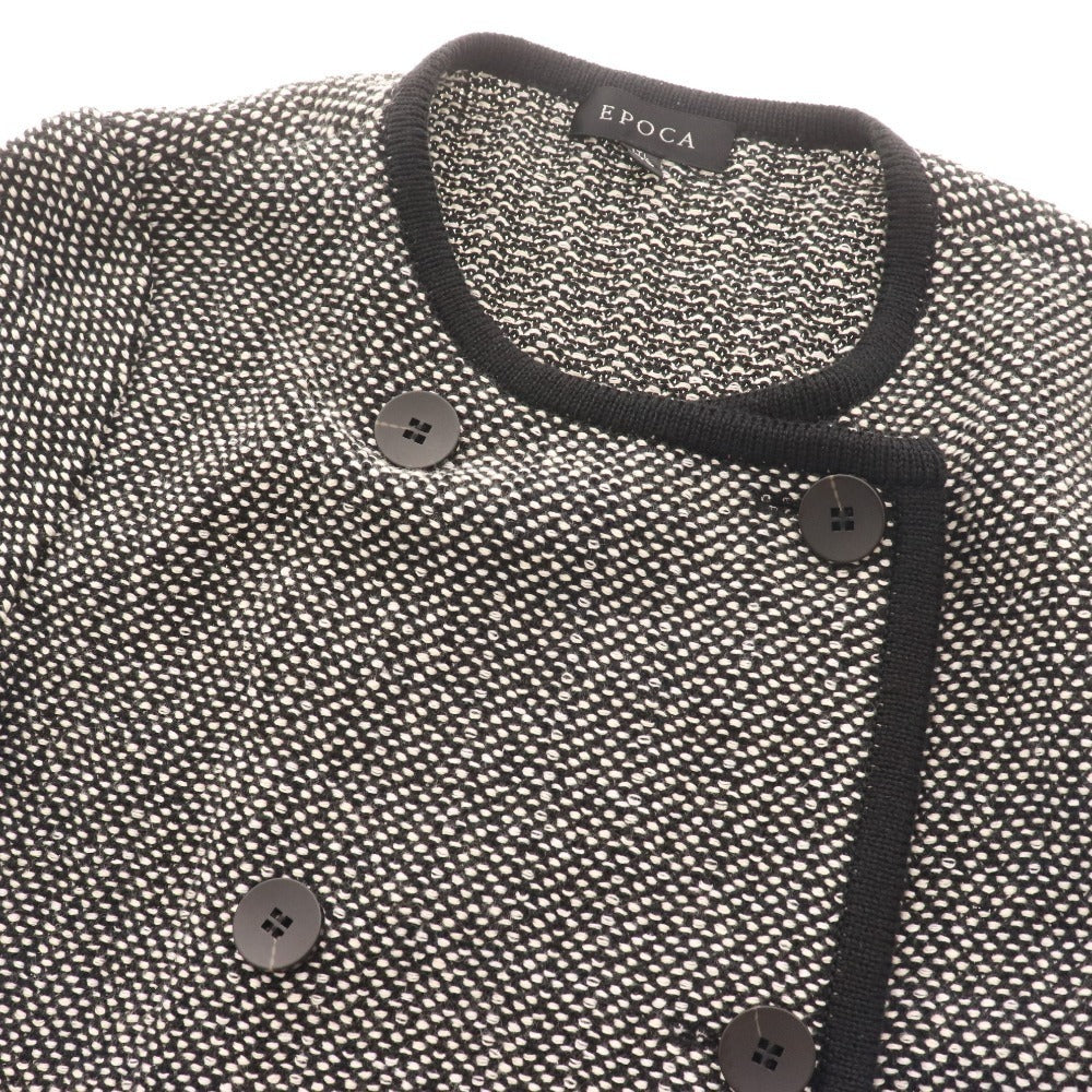 ■ エポカ ニットコート 長袖 M5C01-751-09 アウター ドット柄 ノーカラー レディース 40 ブラック ホワイト