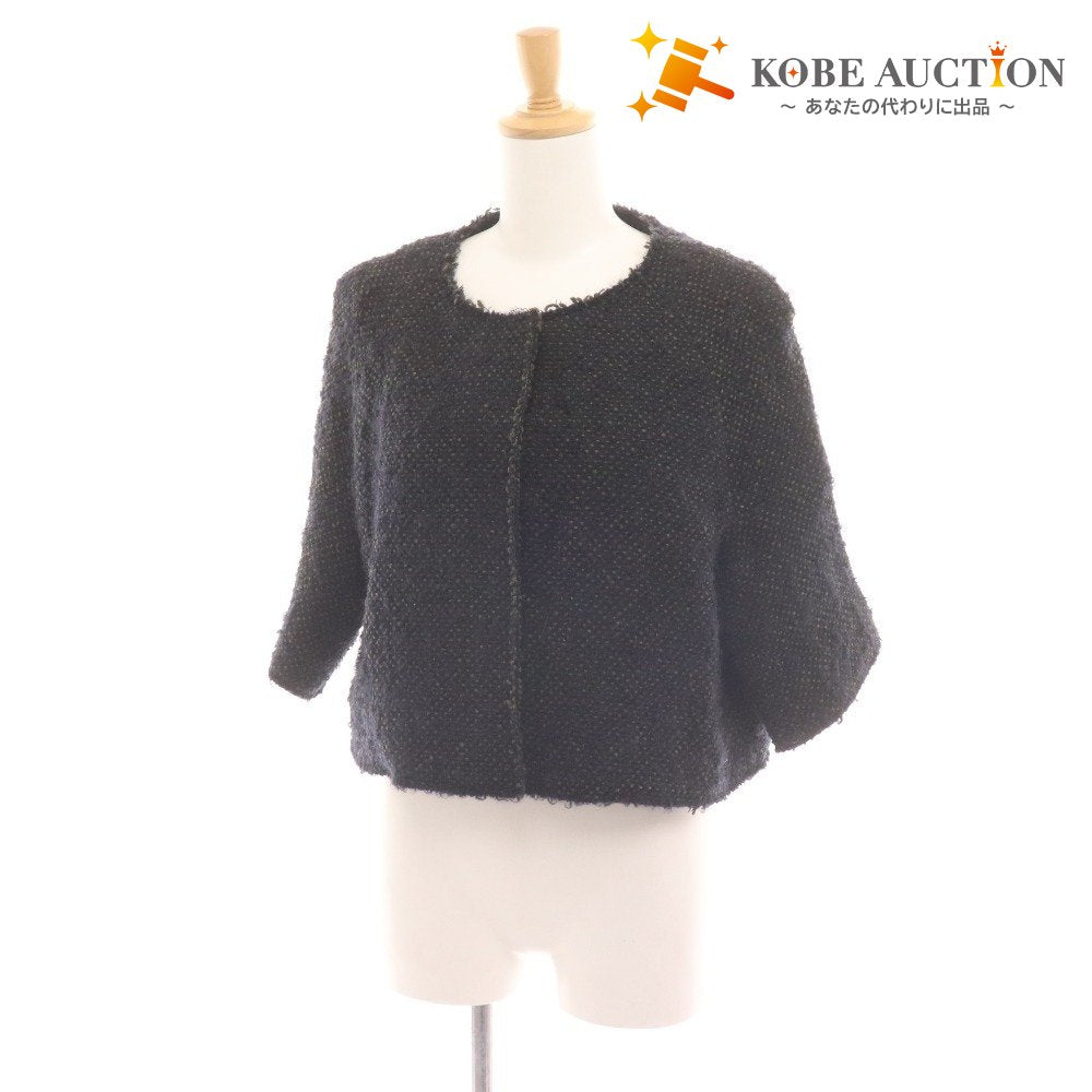 ■ マルニ ジャケット 七分丈 アウター ノーカラー ショート丈 比翼仕立て レディース 42 ブラック