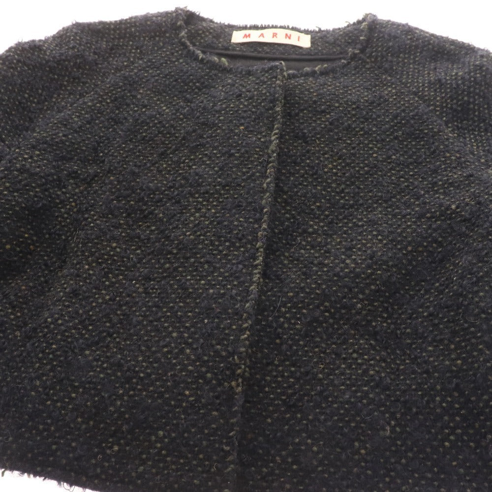 ■ マルニ ジャケット 七分丈 アウター ノーカラー ショート丈 比翼仕立て レディース 42 ブラック